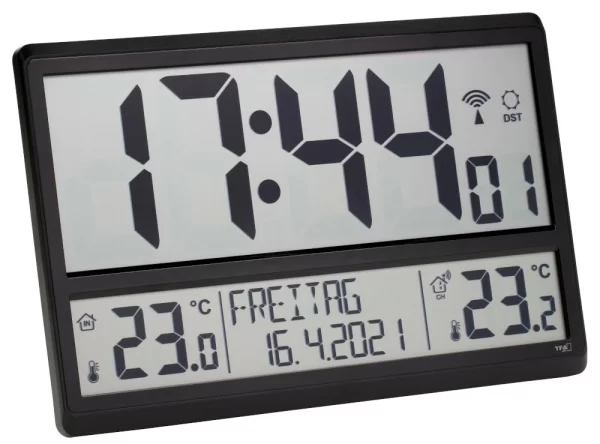 TFA Dostmann TFA 60.4521 Digitale XL-Funkuhr Mit Außen- Und Innentemperatur Datum Wochentag 1