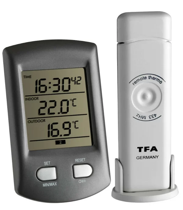 TFA Dostmann Funkthermometer Ratio TFA 30.3034 Funkuhr Digital Thermometer 1